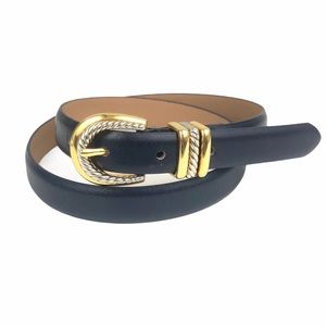 Linea Pelle Navy Blue Gold Silver Leather Belt
